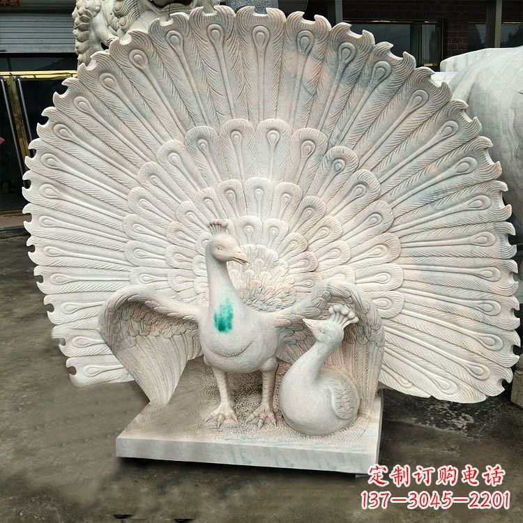 合肥汉白玉孔雀雕塑，传统工艺精致塑造