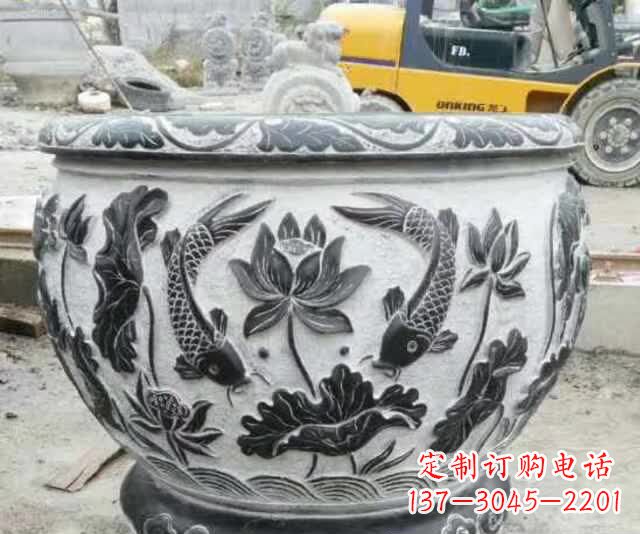 合肥鲤鱼荷花石浮雕水缸