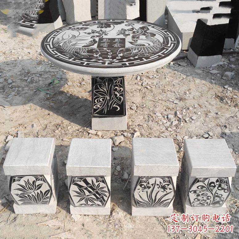 合肥梅兰竹菊仿古方石桌凳雕塑,古朴典雅