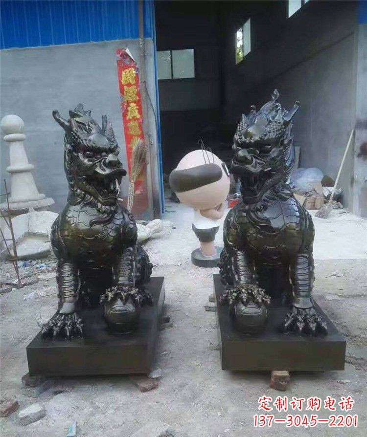 合肥门口踩球麒麟古代神兽铜雕