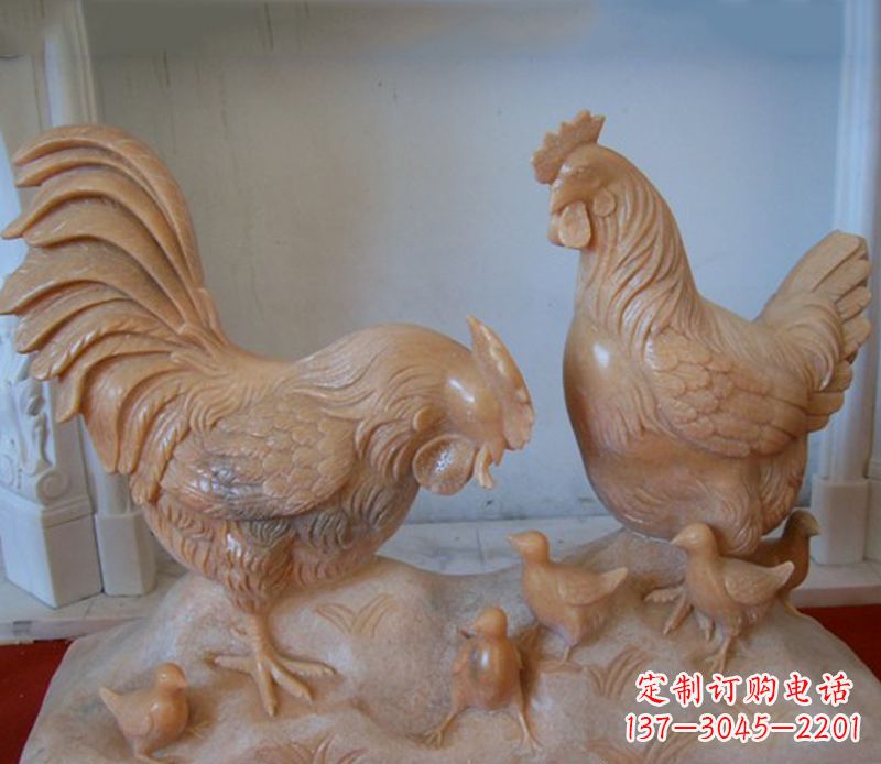 合肥中领雕塑--精致石雕母子鸡动物雕塑