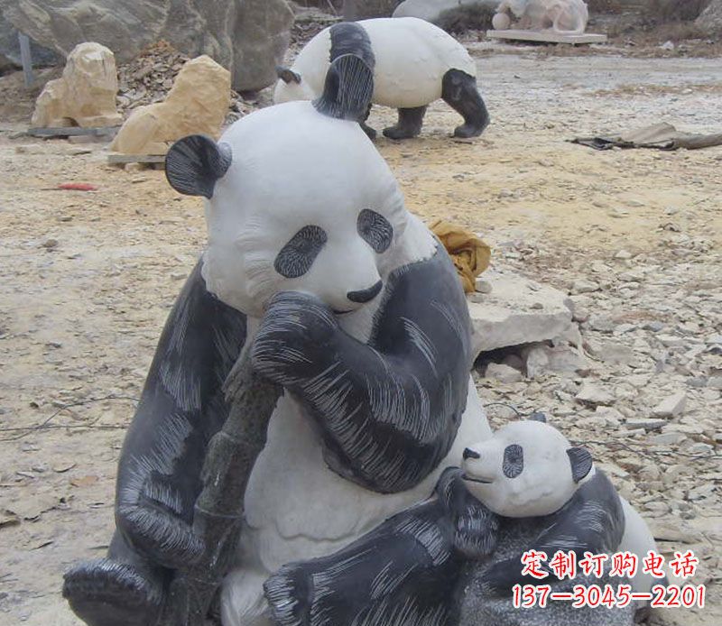 合肥母子熊猫石雕仿真动物雕塑