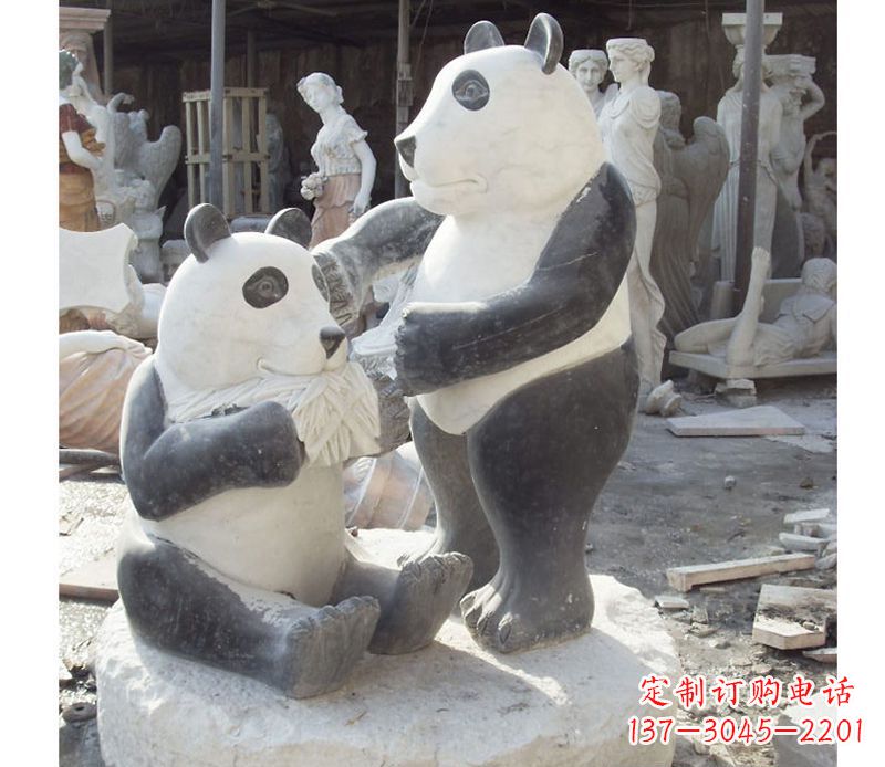 合肥母子熊猫石雕,传达真挚的亲情