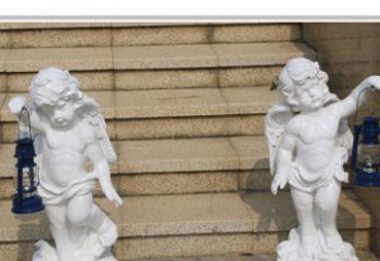 合肥领雕塑-汉白玉小天使公园西方人物路灯石雕
