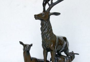 合肥艺术之美，母子鹿驯鹿铜雕