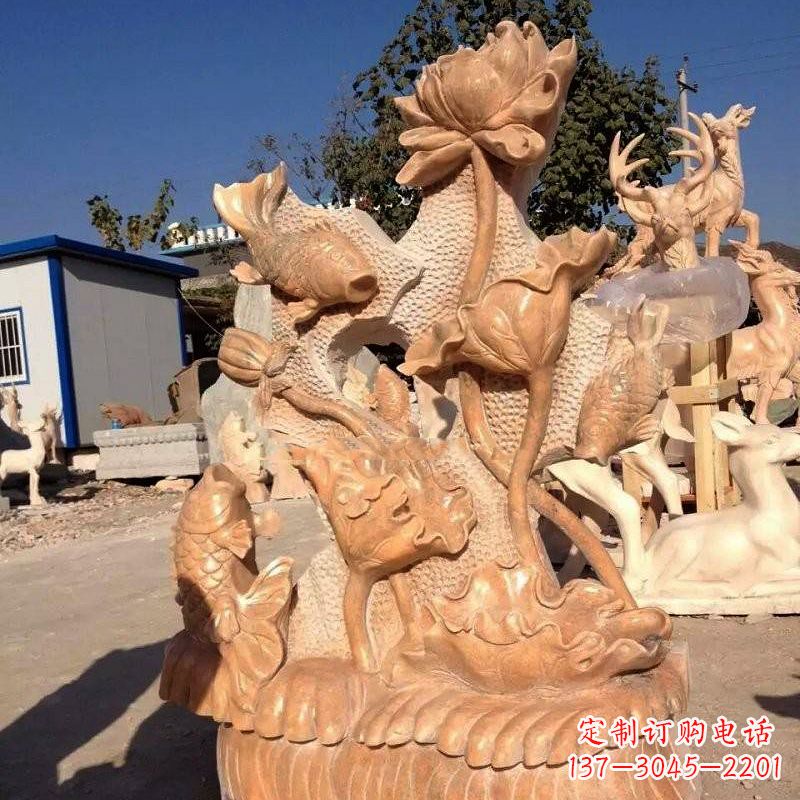 合肥年年有余莲花石雕景观摆件