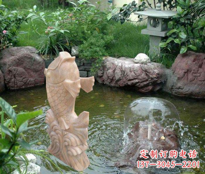 合肥喷水鲤鱼晚霞红石雕