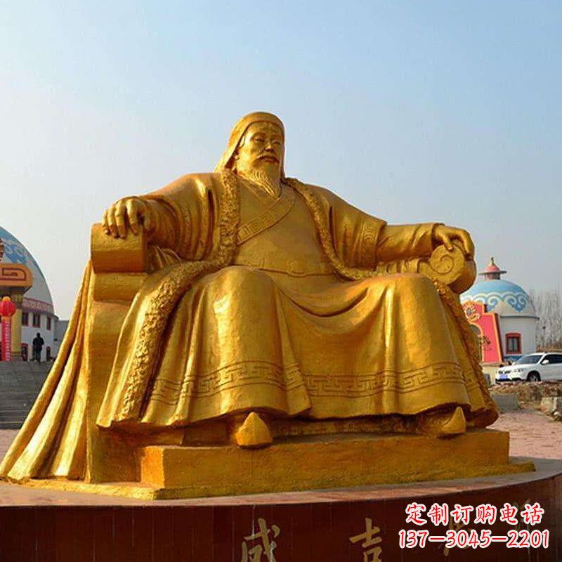 合肥漆金成吉思汗雕塑-中国古代著名军事家世界名人铜雕像