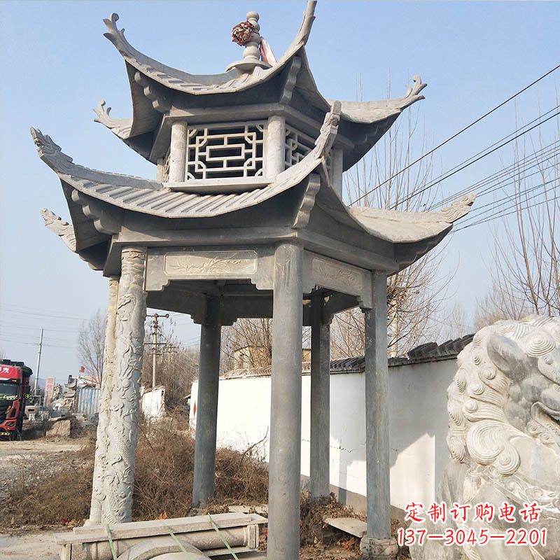 合肥典雅精美的青石六角石凉亭雕塑