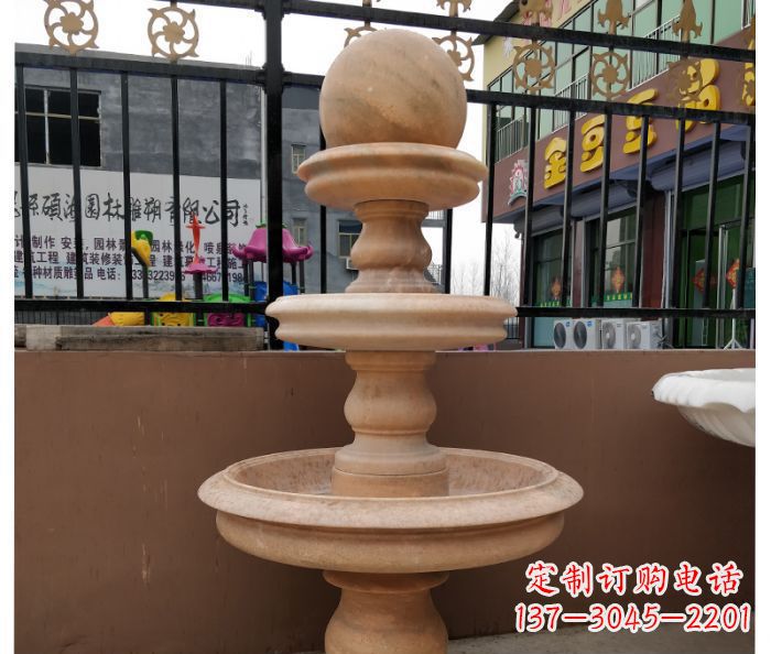 合肥三层风水球晚霞红别墅石雕