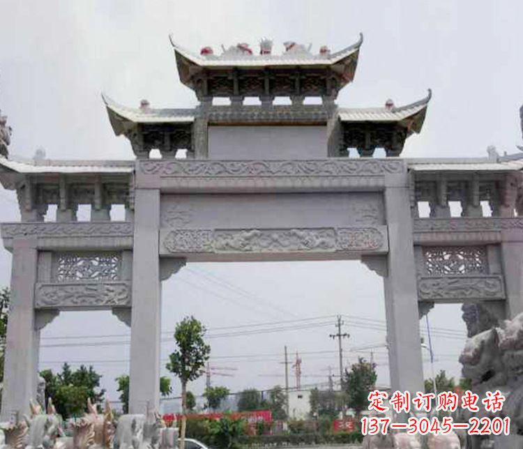 合肥中领雕塑-三门牌坊大理石石雕