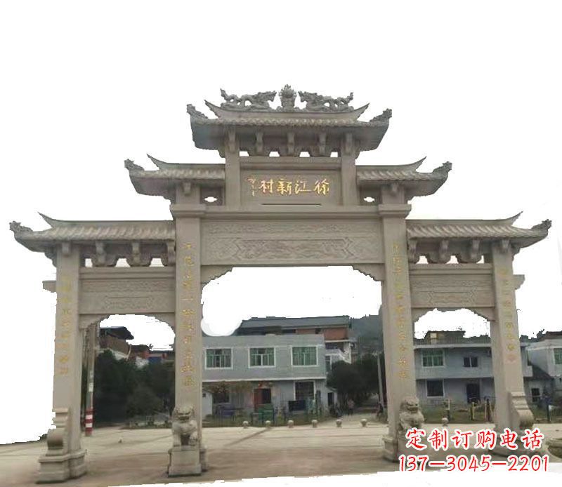 合肥三门牌坊仿古石雕,雕刻精美传承传统