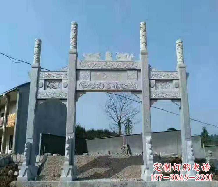 合肥三门仿古牌坊石雕,精致雕刻典雅之美