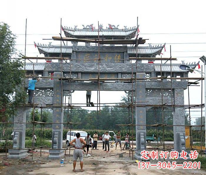 合肥三门牌坊石雕-传统工艺制作出行业领先的雕塑