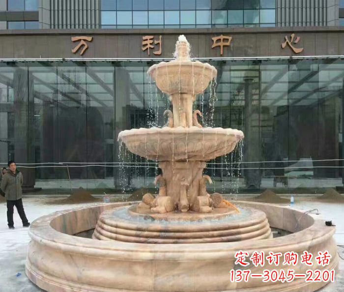 合肥商场门口晚霞红三层欧式喷泉石雕