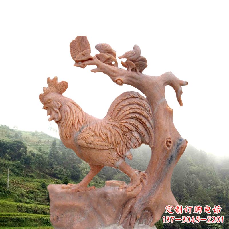 合肥中领雕塑:酉鸡晚霞红石动物雕塑