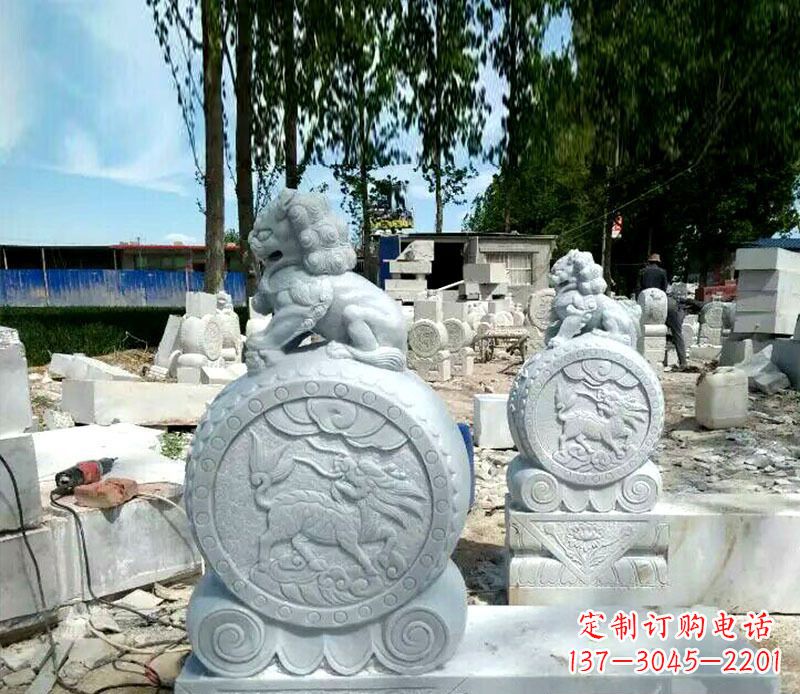 合肥狮子抱鼓石招财门墩石雕,铸就心愿