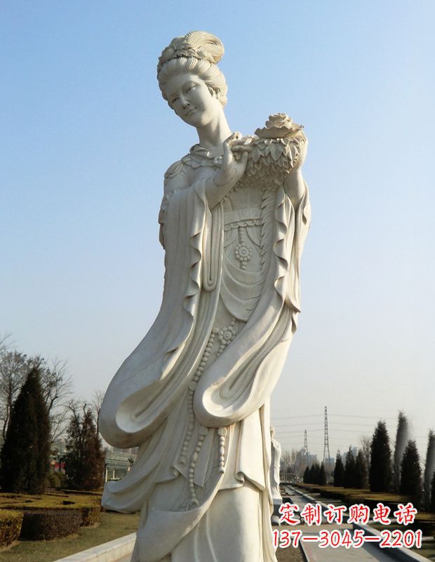 合肥古典美女雕塑——十二花神之四月牡丹杨玉环汉白玉
