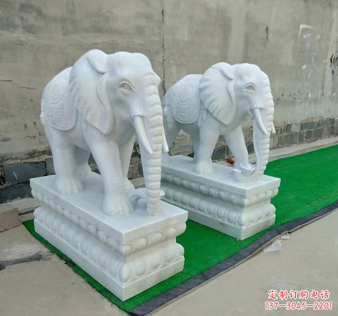 合肥中领雕塑:精美大象汉白玉雕塑