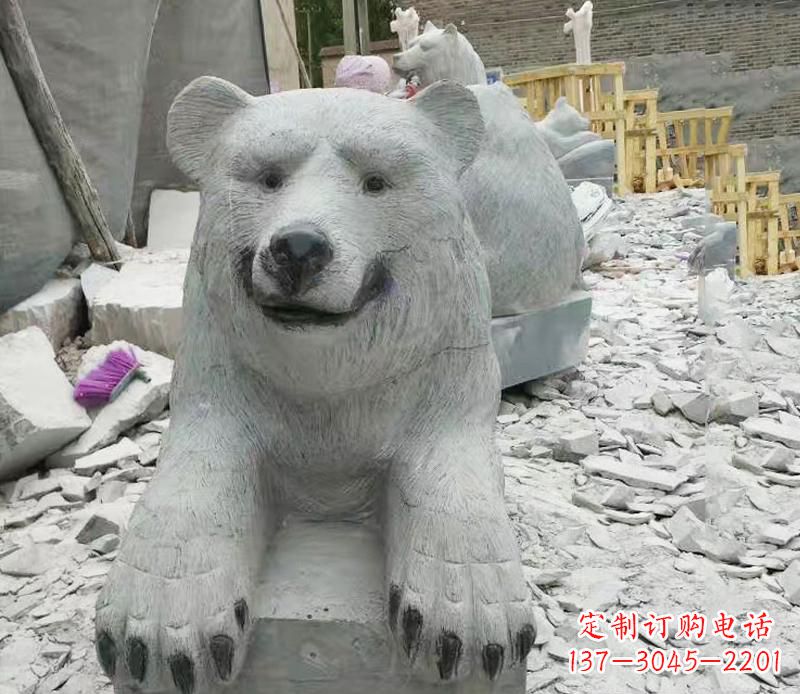 合肥高端石雕狗熊雕塑,精致细节,完美还原动物真实感