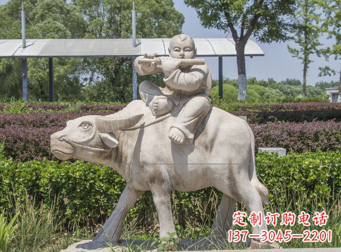 合肥石雕牧童牛雕塑,让传统气息永存