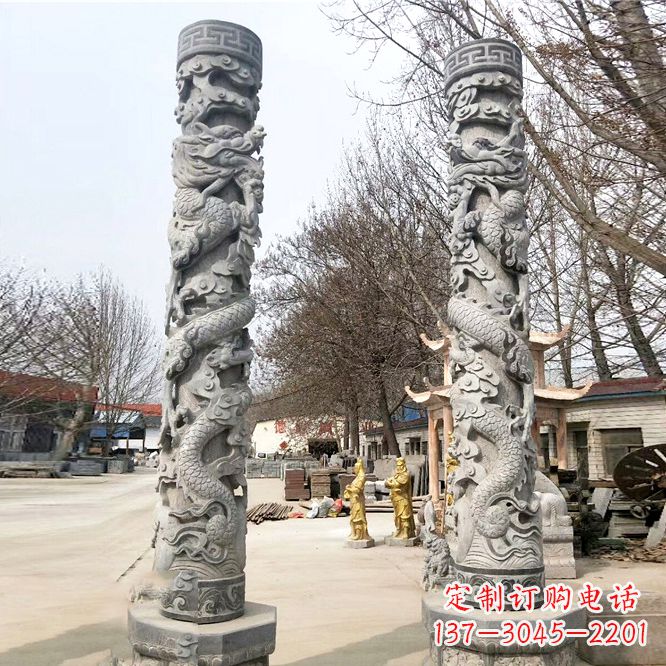 合肥中领雕塑传统工艺制作精美石雕盘龙柱