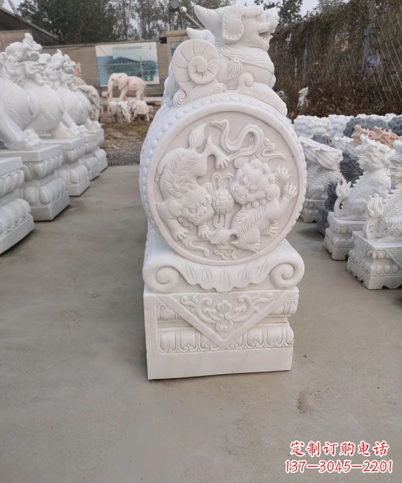 合肥石雕貔貅报古石门墩雕塑