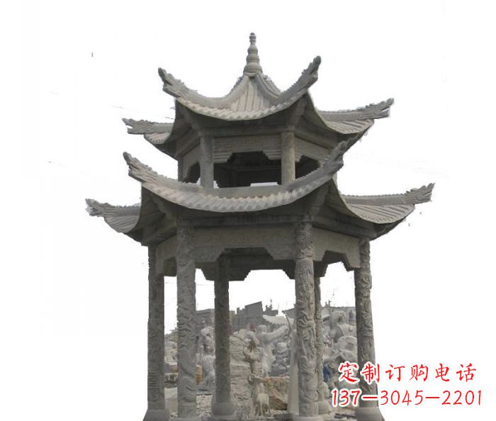 合肥双层仿古石雕凉亭 (2)