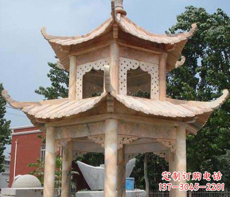 合肥双层晚霞红凉亭石雕