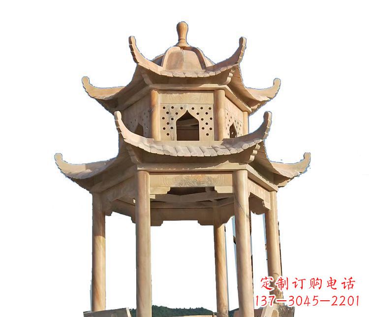 合肥双层晚霞红凉亭石雕 (2)