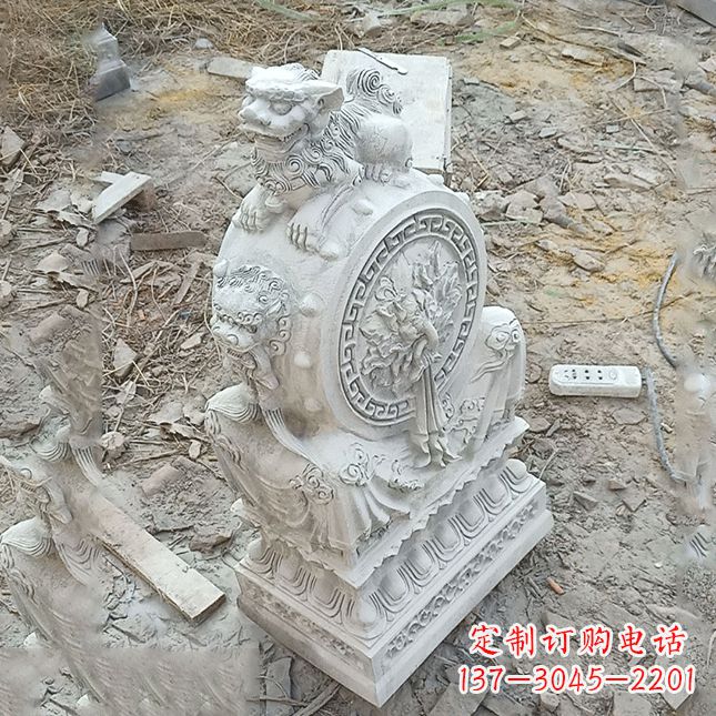 合肥双龙石雕门墩汉白玉狮子头