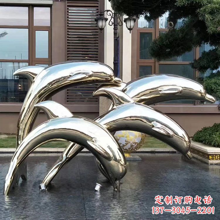 合肥水景不锈钢海豚雕塑-城市广场创意动物雕塑