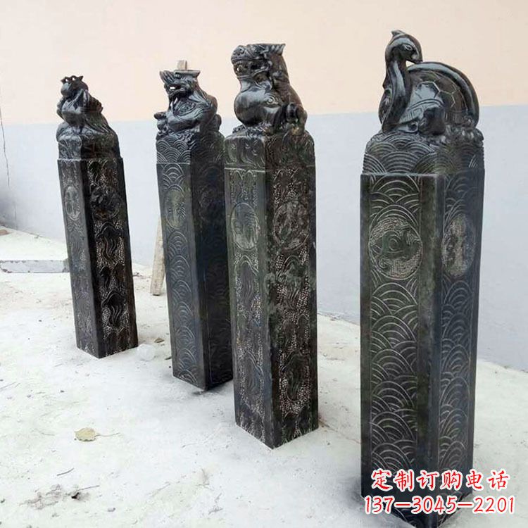 合肥四方神兽青石仿古栓马柱