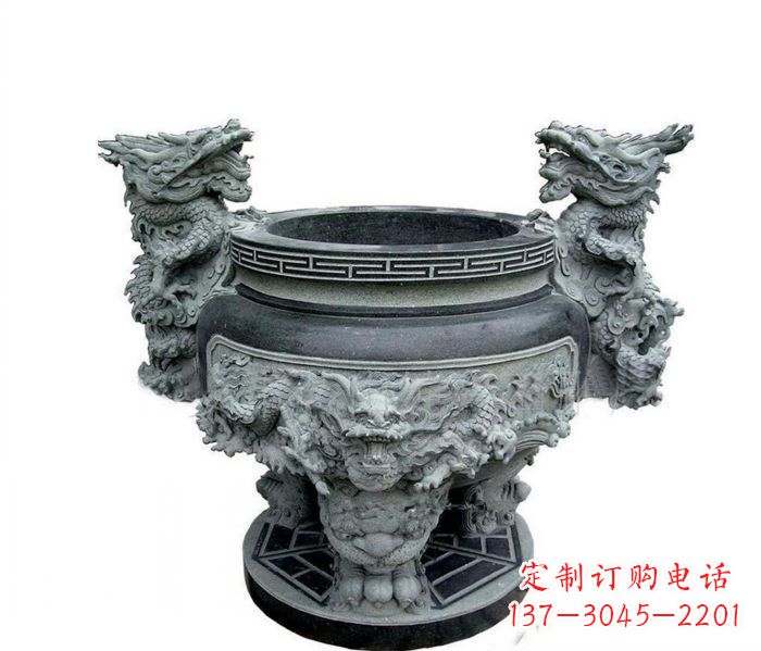 合肥寺庙景观龙头水缸石雕 (2)