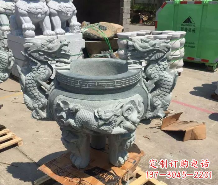 合肥寺庙景观青石龙头香炉石雕 (2)