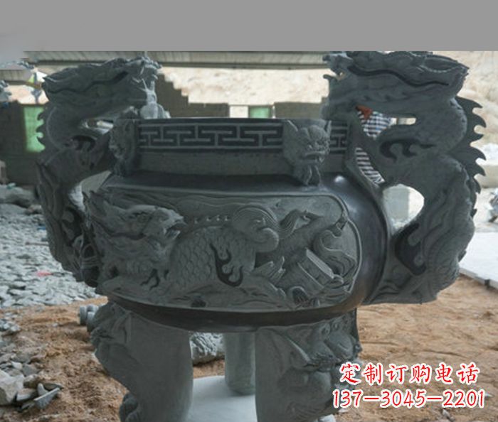 合肥寺庙景观青石龙头香炉石雕