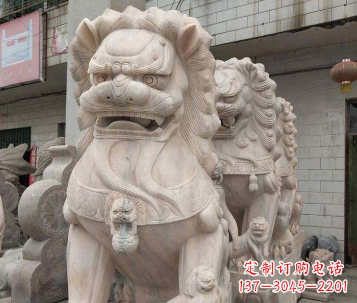 合肥寺庙景观晚霞红狮子石雕