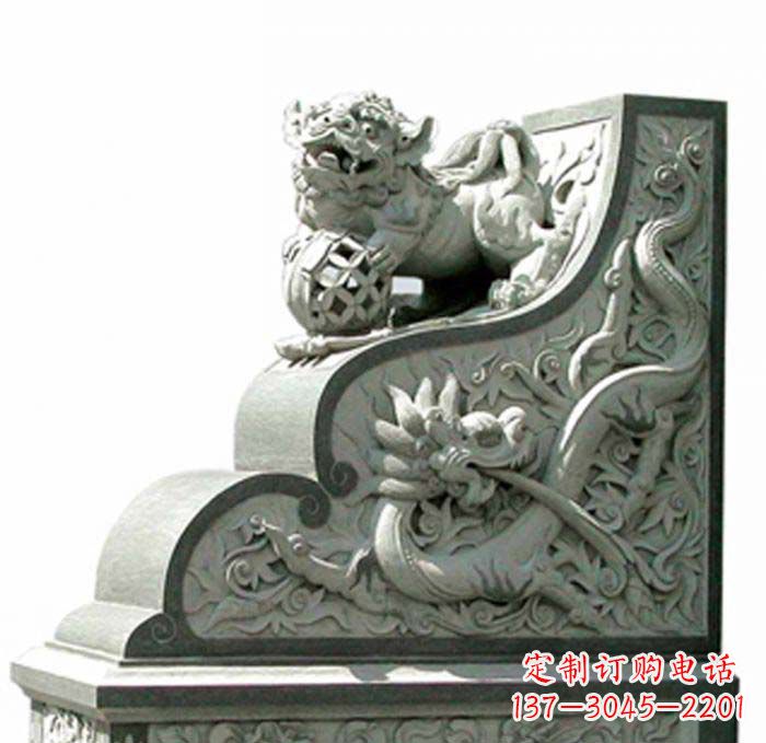 合肥寺庙景观玩绣球狮子石雕门墩