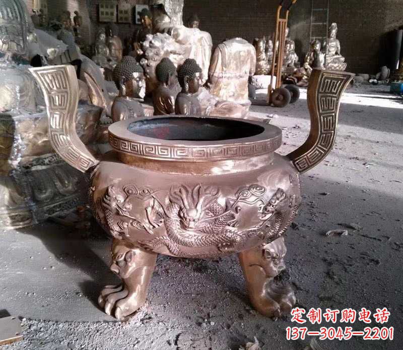 合肥寺庙龙浮雕圆铜雕香炉