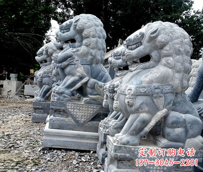 合肥寺庙青石狮子石雕 (2)