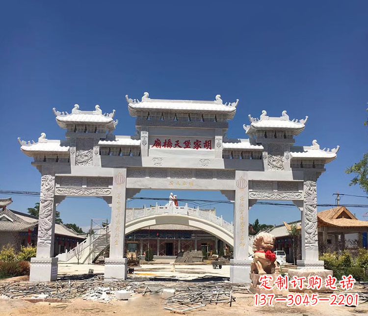 合肥寺庙三门五楼石牌坊石雕_1