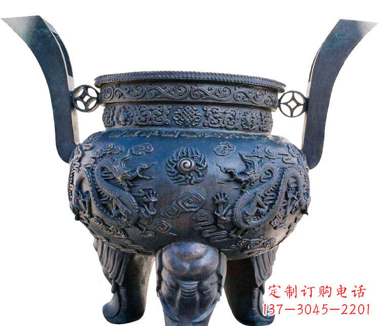 合肥寺庙圆形三足鼎铜雕香炉