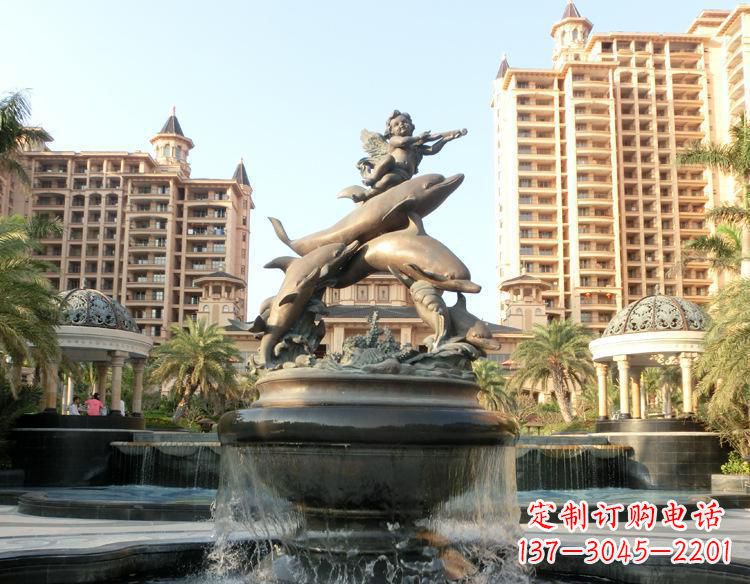 合肥跳跃的海豚和小天使喷泉铜雕