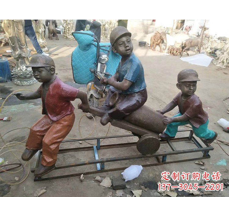 合肥铜雕彩绘庭院玩耍儿童雕塑