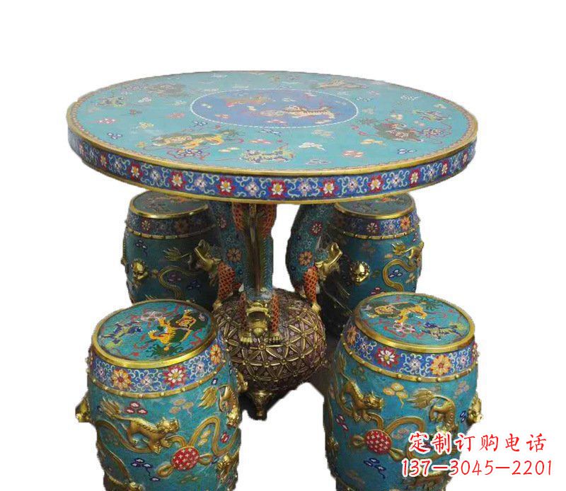 合肥铜雕彩绘小象圆桌景观摆件