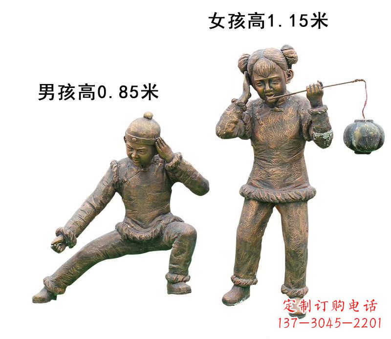 合肥铜雕放鞭炮的儿童童趣雕塑