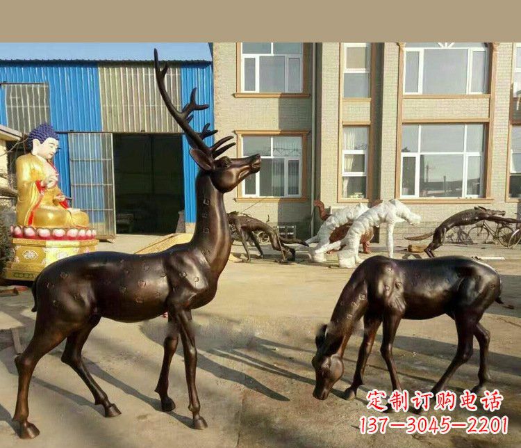 合肥铜雕户外公园动物雕塑鹿摆件 (2)