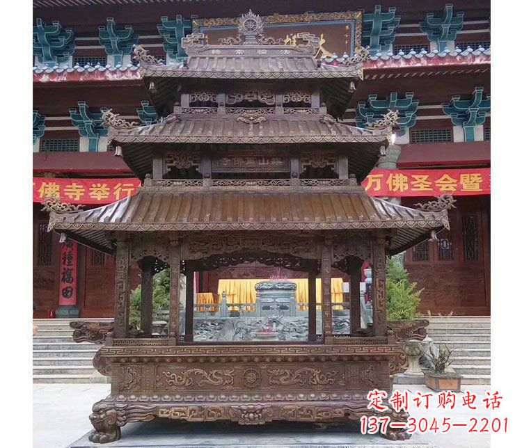 合肥铜雕寺庙佛光普照香炉雕塑摆件 (2)