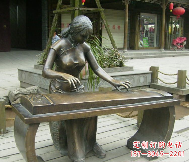 合肥铜雕现代人物弹古筝雕塑