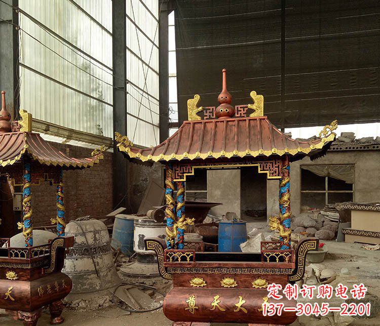 合肥铜雕小型寺庙香炉摆件